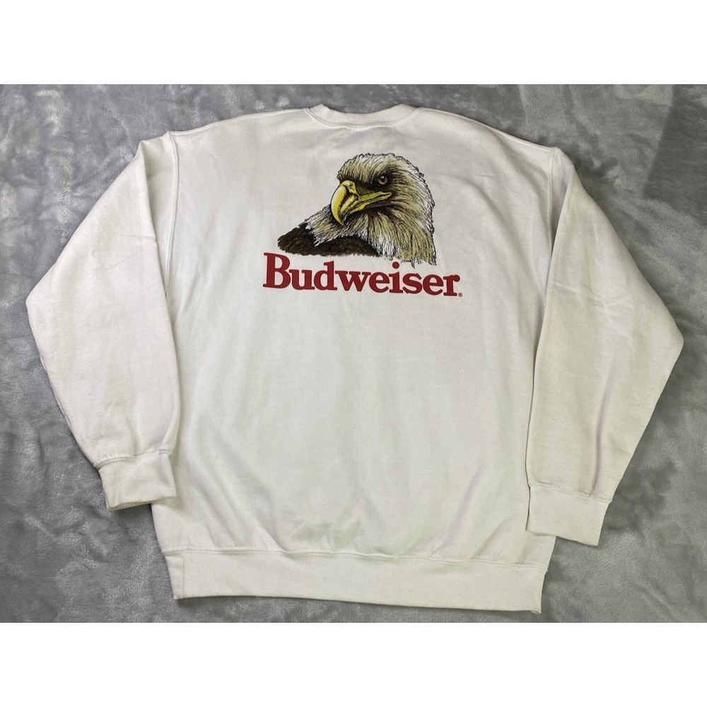 Brew City Budweiser Sweatshirt Men L Red Wht Blue Flag Eagle America 4th of July